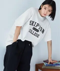ヴィンテージ加工カレッジロゴプリントオーバーサイズ半袖Tシャツ