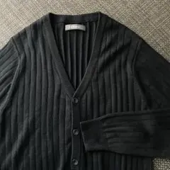 90s USAヴィンテージ古着 黒カーディガン無地リブニット シャドーストライプ