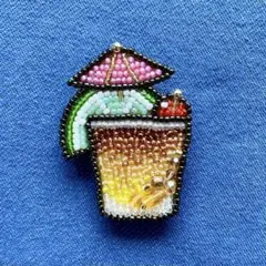 ハワイ　カクテル　マイタイ　ビーズ刺繍ブローチ