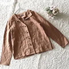 FUMI FACTORY オレンジ刺繍ブラウス 羽織 リネン100 丸ボタン