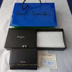 Paul Smith ブラック牛革がま口三つ折り財布