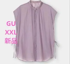 新品　XXL GU シアーサイドリボンチュニックブラウス(半袖)
