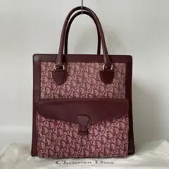 【美品】ディオール トートバッグ 大容量 トロッター レザー キャンバス 赤