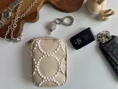 ★完成品【リール付きキーポーチ】ミナペルホネン タンバリン リールが伸びて便利