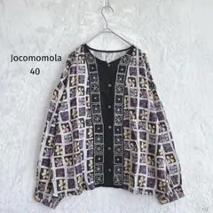ホコモモラ|ノーカラーシャツ【40】長袖 薄手 花柄 刺繍 ボタン留め 春秋