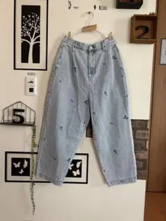 美品★刺繍入りデニムカーブパンツ＊ブルー