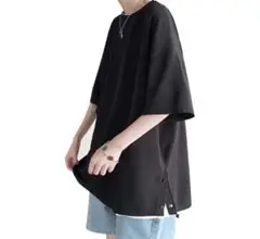 メンズ Tシャツ 5分袖 ブラック 黒 XL カジュアル おしゃれ