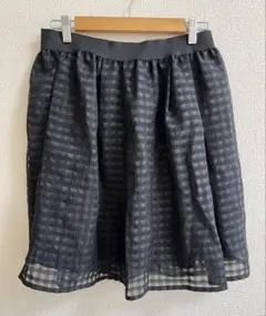 スカート ひざ丈 チェック　ギンガムチェック　低身長　ウエストゴム　レース　M