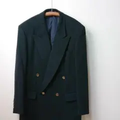 古着 ランバン カシミヤ100% ダブルブレザー シェルボタン ネイビー 濃紺