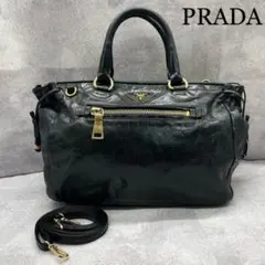 【美品】プラダ レザー 2way ショルダーバッグ 三角プレート ブラック
