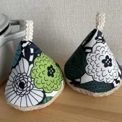 三角鍋つかみ　2個セット　Green Blue 薄手