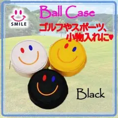 ♪新品♪ゴルフボールケース ボール入れ ポーチ バッグ スマイル にこちゃん 黒