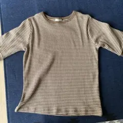 ブラウン チェック柄 五分袖 Tシャツ