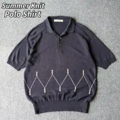 90s 00s サマーニット ポロシャツ 半袖 オールド チャコール