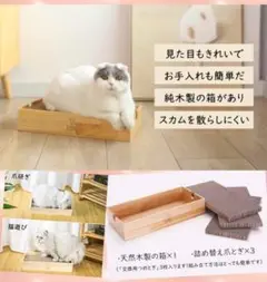 木箱&爪研ぎ段ボール3枚セット❣高級感溢れる純天然木製&北欧デザインでお洒落♪❤