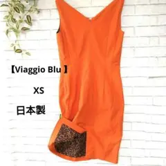 【Viaggio Blu 】ヒョウ柄 ノースリーブオレンジ ワンピース　2/XS