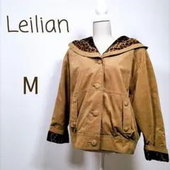 Leilian フード付きレザージャケット M ヒョウ柄 キャメル 人工皮革