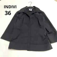 INDIVI インディヴィ 8部袖ブラックジャケット シャツカラー ボタン 36