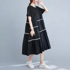 ワンピース レディース ロング丈 ドッキングワンピ 膝下ワンピース 夏 異素92