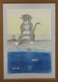 猫　色鉛筆画