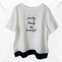 2176☆COTE トップス　Tシャツ　半袖　透け感　裾切替　ホワイト　ネイビー