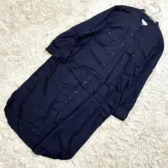 イネド ダークネイビー シャツワンピース ロングMサイズ長袖 ゆったりシルエット