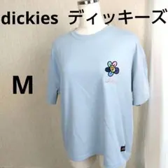 Dickies ライトブルー Tシャツ 花刺繍 Mサイズ 汚◆2-2