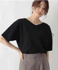 GLOBAL WORK スッキレイさらさらVネックプルオーバー　ブラック　M