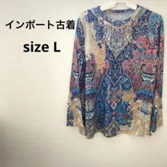 インポート古着【L】ペイズリー柄 長袖Tシャツ
