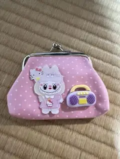 LABUBUピンク ドット柄 ガマ口コインケース