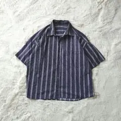 【希少レア】90s 00s 短丈 ショート丈 ストライプ 半袖 シャツ 紫
