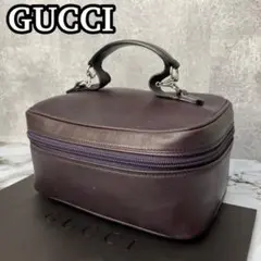 美品 グッチ バニティ ホースビット シルバー金具 レザー ポーチ パープル 紫