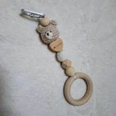 ハンドメイド 木製クマデザイン ベビーおもちゃ てつなぎリング