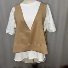 ベージュ Vネック ベスト