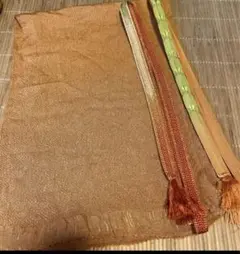 美品 帯揚げ 帯締め 3セット 着物 ちりめん 茶色 緑 グラデーション 秋色