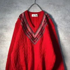 【ヴィンテージ】日本製 レトロ ノルディック 柄ニット 古着 used AS19