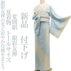 新品 変則絽 銀彩友禅 夏着物 正絹 仕付け糸付 トールサイズ 付下げ 6554