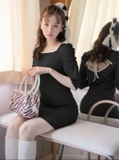 バックオープンパワショルリブワンピース