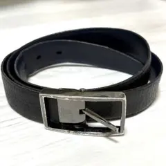 ランバン　メンズ　ベルト　黒 レザー　メタリックバックル