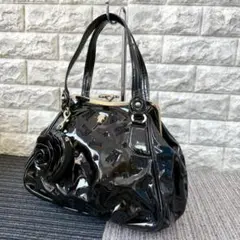 ANNA SUI　アナスイ　がま口　エナメル　トートバック　ブラック　フラワー