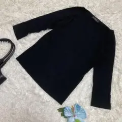 極美品　グリーンレーベルリラクシング　七分袖リブニット　黒　レーヨン　ポリ　S