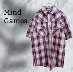 『Mind Games』シャツ 半袖【L】レッド 系 チェック柄 綿 大きい