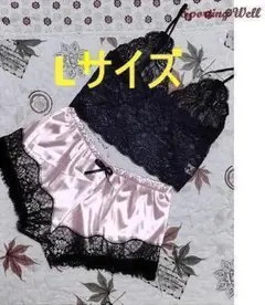 ブラ&ショーツセット 黒ピンク ブラックピンク Lサイズ