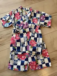 花柄チェック甚平 90サイズ