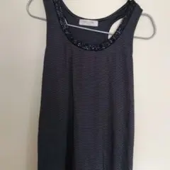 ※美品※☆2枚セット☆OFUON ノースリーブ ストライプ ビーズ トップス