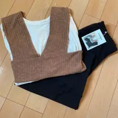 ビスチェ＋ワイドパンツ　Lサイズ　中茶