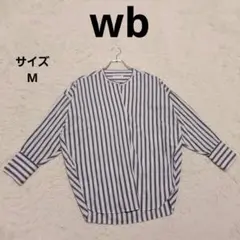 wb ドロップショルダースキッパーシャツブラウス M ブルー系 ストライプ