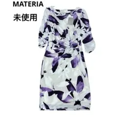 未使用　マテリア MATERIA ワンピース ひざ丈 七分袖 カシュクール