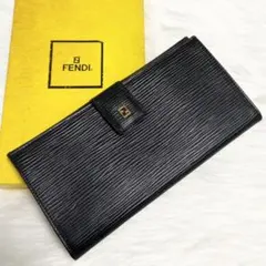 【未使用】FENDI 2つ折り長財布 Wホック ブラック 型押しPVCレザー