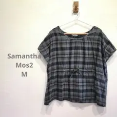 サマンサモスモス　半袖　トップス　M　モスグリーン　チェック　リボン